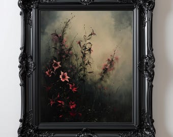 Dark Floral Wall Art: Gothic Lily Print, Dark Academia Botanical, Moody Flower Painting, Printable Wall Art, Moody Blooms (Instant Download)