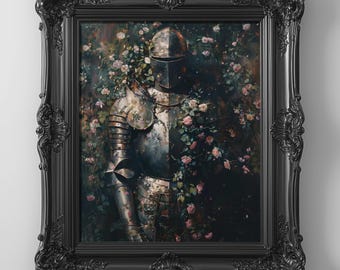 Gothic Knight Armor Art Printable: Dark Academia Roses and Ivy Art, Medieval Home Decor (Digital Download)