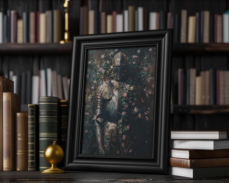 Gothic Knight Armor Art Printable: Dark Academia Roses and Ivy Art, Medieval Home Decor (Digital Download) image 7