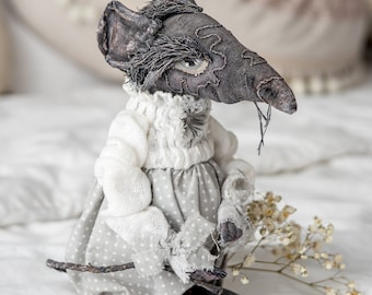 Textil doll OOAK Rat Boy Creepy Rat Doll Creature Miniature Rat Figurine Gothic textile rat Art Doll Rat stuffed animal toy make to order