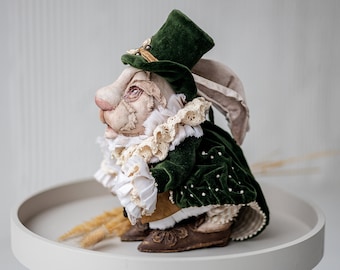 White Rabbit Doll Made to Order – Alice in Wonderland Rabbit, Collectible Art Doll, Handmade Textile Bunny, Fantasy Decor
