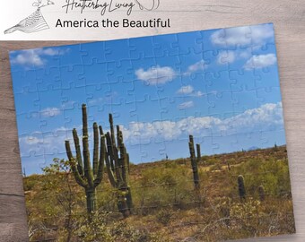 Rompecabezas de paisaje de cactus en Phoenix, Arizona. Escena del desierto de Sonora.