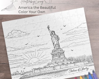 Rompecabezas para colorear de la Estatua de la Libertad, monumento emblemático de la ciudad de Nueva York