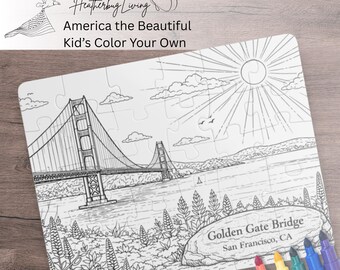 Rompecabezas para colorear para niños: Puente Golden Gate, San Francisco, California