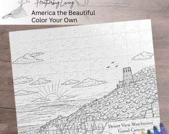 Rompecabezas para colorear de la torre de vigilancia del Gran Cañón con vista al desierto, Arizona