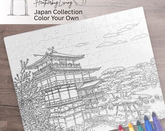 Rompecabezas para colorear del Pabellón Dorado Kinkakuji, Kioto, Japón