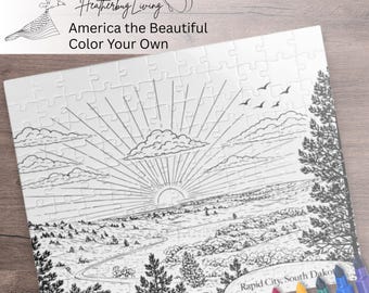 Paisaje de Rapid City, Dakota del Sur. Rompecabezas para colorear.