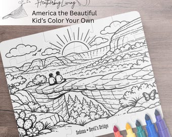 Rompecabezas para colorear para niños en Devils Bridge, Sedona, Arizona.