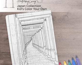 Rompecabezas para colorear del santuario Fushimi Inari para niños, Kioto, Japón