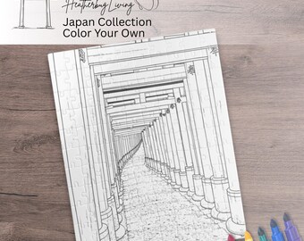 Rompecabezas para colorear del santuario Fushimi Inari Taisha, Kioto, Japón