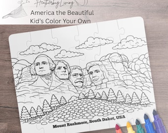 Rompecabezas para colorear para niños: Monte Rushmore, Dakota del Sur