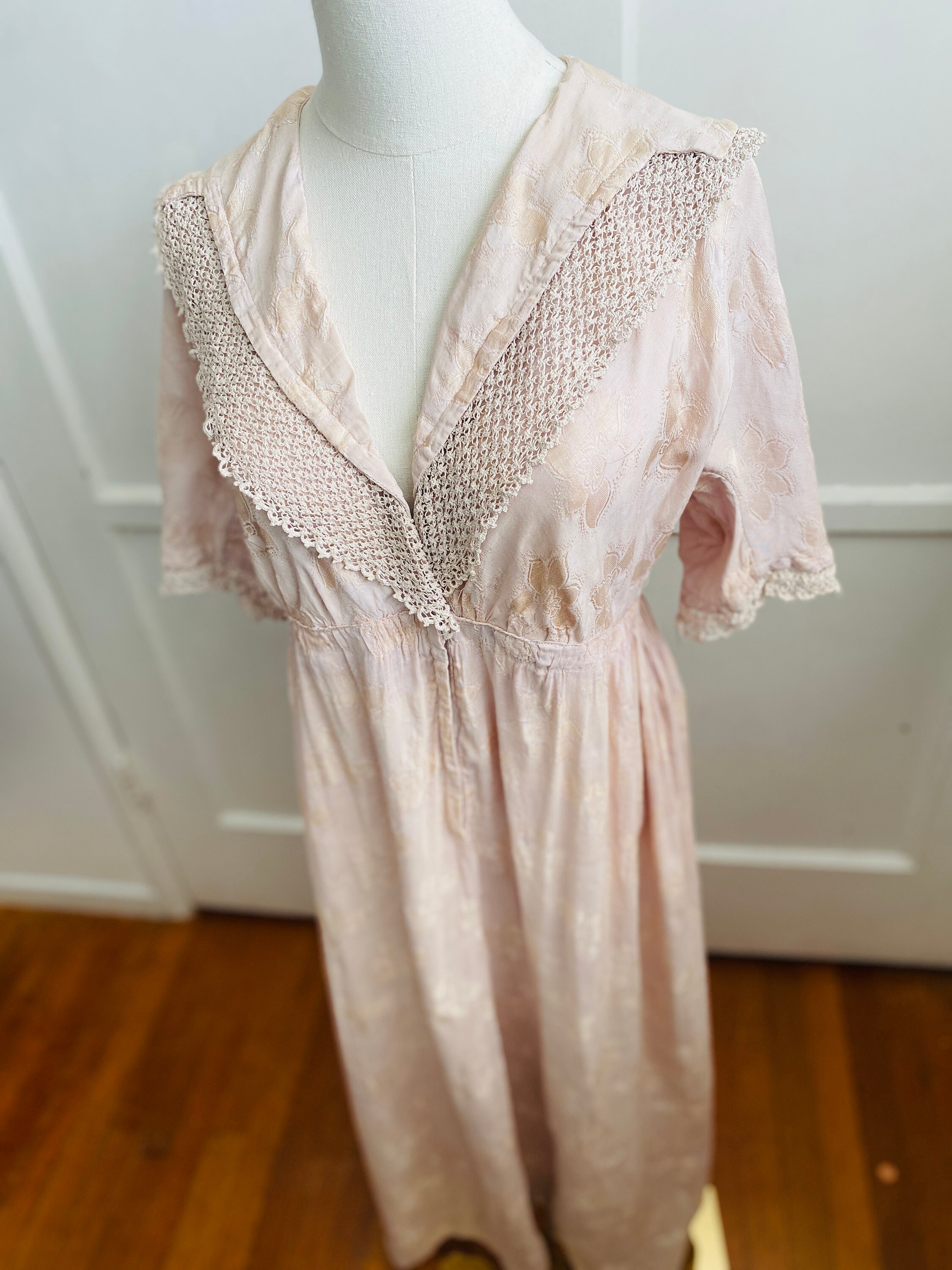 Vintage French Folk Hand Embroidered Shirt Dress