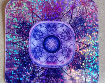 Pegatina con purpurina psicodélica del chakra de la corona