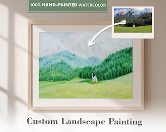 Aangepaste aquarel landschapsschilderij van foto, gepersonaliseerd Originele handgeschilderde reisherinnering of jubileumkunstwerk