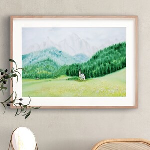 Italian Dolomites Alps original watercolor Painting, Dolomite Italy Mountains travel artwork, Val Di Funes Church of St John San Giovanni