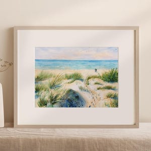 Original Watercolor Seascape Painting: Baltic Sea Dunes Coastal Art #42