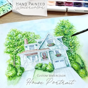 Watercolor HOUSE Portrait HAND Painted, Custom Home portrait Hand-drawn, housewarming, First Home, Christmas gift, ORIGINAL painting #52