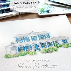 Custom House Portrait Hand Painted Original Watercolor Home Hand Painting From Photo, housewarming gift, First Home Gift, Moving gift