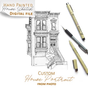 CUSTOM House Portrait Hand-Drawn Ink Line Art, Personalized Home Sketch for Housewarming, First Home Gift, Realtor Gift, DIGITAL Download