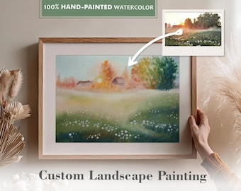 Aangepaste landschapswaterverf: originele handgeschilderde muurkunst, schilderij van reisfoto