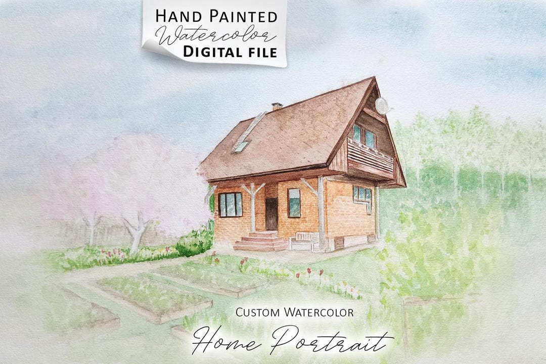 Custom Watercolor House Portrait From Photo: Hand-painted Home Art ...