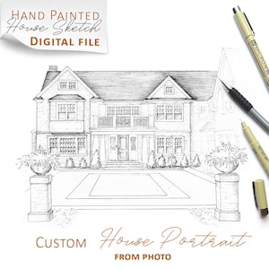 Custom Christmas gift House Sketch Drawing From Photo, Home Hand Drawing ink, line art Minimalists Home Sketch, First Home Gift DIGITAL file
