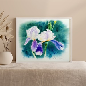 ORIGINAL Watercolor Iris Flower painting,  Blue Irises Wall Art, Watercolor Floral Art, Lilac Irises Painting, Botanical watercolor original