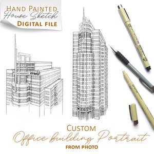 CUSTOM Office Portrait Hand-Drawn Ink Line Art, Storefront illustration, Home Sketch Building Store Restaurant Bar Boutiques Hand Painting