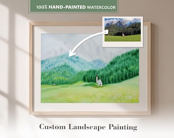 Custom watercolor landscape painting from photo, personalized Original hand-painted travel memory or anniversary artwork