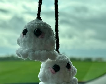Handmade Crochet Ghost Car Mirror Hanging: Plush Car Charm