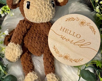 MADE TO ORDER Crochet Safari Snugglers With Plaque - Monkey, Hippo, Frog | Baby Shower Crochet Lovey Gift | Embroidered Eyes | Handmade Soft