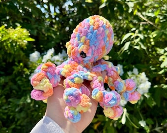 Crochet Rainbow Octopus / Handmade Octopus Plush / Chenille Plushie / Amigurumi Octopus / Ocean Nursery Decor / Cute Gift