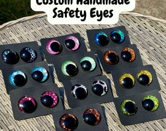 Custom Hand Painted Glitter Safety Sinker Eyes/ 30mm Amigurumi Plushie Eyes
