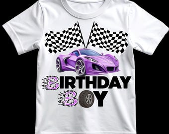 Purple Race Car Birthday Boy PNG | Racing Car Birthday Sublimation Design | Checkered Flag Clipart | Kids Birthday Shirt Design