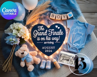 Grand Finale Baby Announcement Template | Canva Editable Pregnancy Reveal | Baby Boy Announcement | Printable Digital File