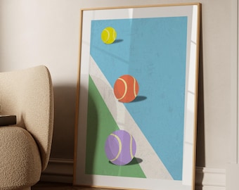 Vintage tennis balls poster - Minimalist retro vintage tennis poster - Gift idea for a tennis fan