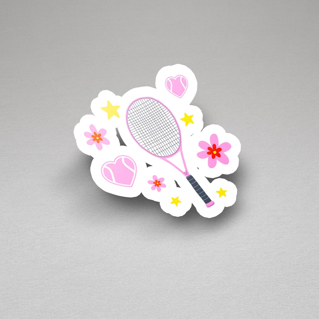 Fun Sticker Racquet Pink Tennis Racket Sticker - Cute Pink Sticker With Tennis Racket ...