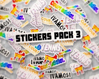 ステッカーパック3 - クールなテニスステッカー - テニスファンへのギフトアイデア - ステッカーアート - テニスステッカーパック