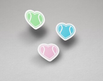 3er-Pack Tennisball-Herzaufkleber - Geschenkidee für einen Tennisfan - Pastellfarbene Kunstaufkleber - Tennisaufkleber-Idee
