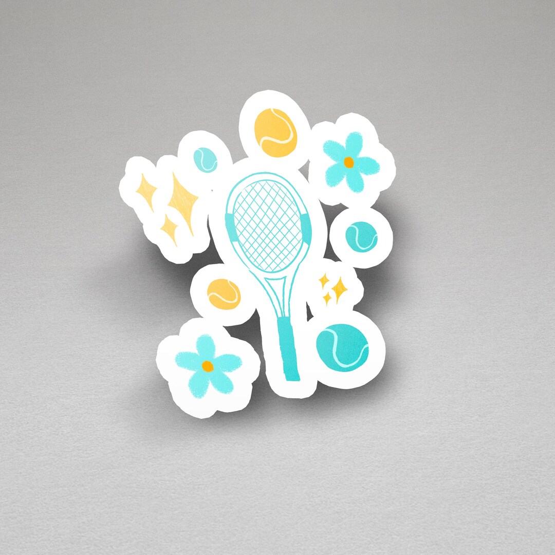 Pahla Sticker Racket Pastel Blue Tennis Racket Sticker - Cute Pink Sticker With Tennis ...
