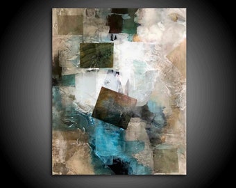 XL Abstract Painting Stretched Canvas Print 36 x 48 Wall Art Modern Blue Turquoise gray Cream Minimalist Interior Design Art Decor Huge Art