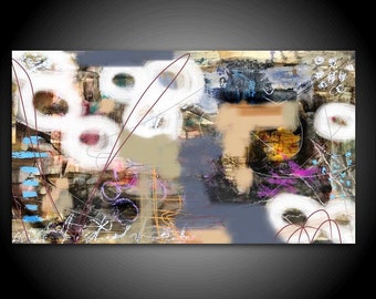 XL Abstract Painting Stretched Canvas Print 30x 60 Wall Art Modern mauve Blue gray Cream Minimalist Interior Design Art Decor Huge Art