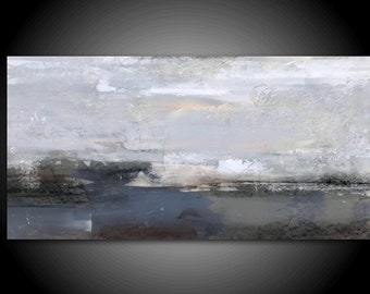 XL Abstract Painting Stretched Canvas Print 30x 60 Wall Art Modern Masculine Blue Black Cream Minimalist Interior Design Art Decor Huge Art