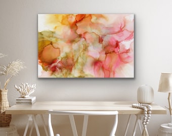 Large Abstract Painting Stretched Canvas Print 36 x 24 Wall Art Alcohol Ink Minimalist Wall Decor Designer Furnishings Art Home Staging