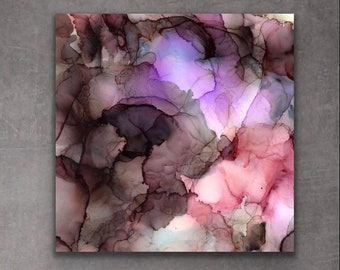 XL Abstract Painting Stretched Canvas Print 36 x 36 Wall Art Square Blue gray Pink Charcoal Minimalist Interior Design Art Decor Huge Art