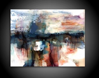 Large Abstract Print of Original Painting Stretched Canvas Art 48 x 36 Wall Art Modern Masculine Gray Navy Black Cream Fine Art Giclee