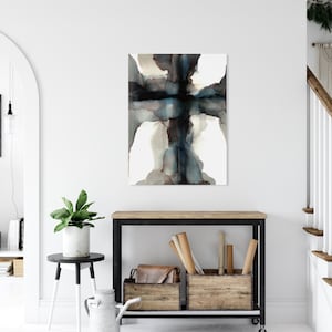 Large Abstract Cross Wall Art Print Big Stretched Canvas Modern Religious Symbol Black Cream Masculine Painting Minimalist Home Decor Church