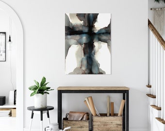 Large Abstract Cross Wall Art Print Big Stretched Canvas Modern Religious Symbol Black Cream Masculine Painting Minimalist Home Decor Church