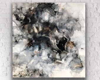 Original Large Abstract Painting Modern Art 24 x 24 Minimalist Gray Black White Copper Brass Painting Canvas Wall Art Designer Masculine