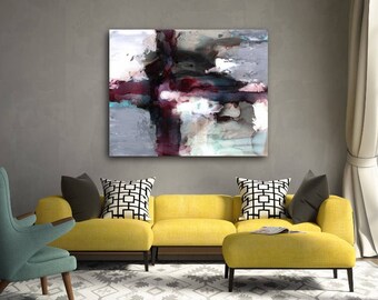 Large Abstract Painting Stretched Canvas Print 45 x 36 Wall Art Modern Masculine Blue Black Cream Minimalist Interior Design Faith Art Decor